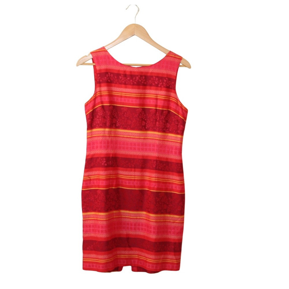 John Roberts Womens‎ Dress Size 8 Red Floral Striped Lined Sleeveless Back Zip